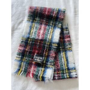 VTG Maban Of Scotland Mohair & Wool Scarf Multicolor Plaid Fringe 9" x 70”